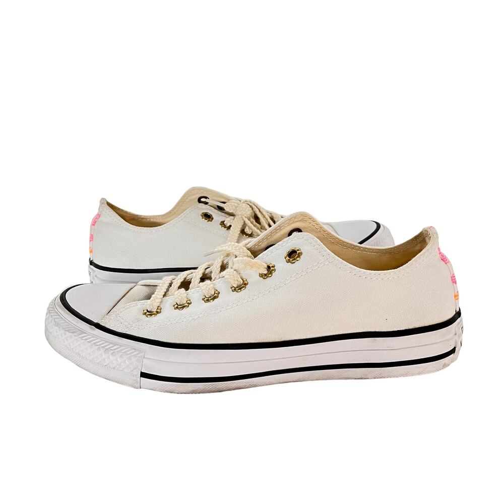 Converse Chuck Taylor All Star White Pink Embroidered Sneakers 6.5